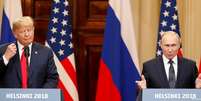 Trump e Putin em coletiva de imprensa ao fim da reuni&atilde;o em Helsinque  Foto: DW / Deutsche Welle