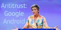 Comissária europeia de defesa da concorrência, Margrethe Vestager, fala durante entrevista sobre o Google em Bruxela, na Bélgica. 18/07/2018. REUTERS/Yves Herman        Foto: Reuters