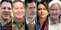 Da esq, os vices dos cinco candidatos que aparecem mais bem colocados nas pesquisas: Fernando Haddad, General Mourão, Eduardo Jorge, Kátia Abreu e Ana Amélia  Foto: Reuters/IADC/AFP/Ag. Senado / BBC News Brasil