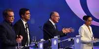 O debate na Bandeirantes, no dia 9 de agosto, abriu a temporada de confrontos televisivos  Foto: AFP / Nelson Almeida / BBC News Brasil