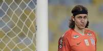 Goleiro Cássio, do Corinthians, faz careta em jogo contra o Fluminense  Foto: Alexandre Loureiro / Getty Images 