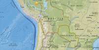 Terremoto no Peru ocorreu perto da fronteira com o Acre.  Foto: Reprodução do mapa do Serviço Geológico dos Estados Unidos / Estadão Conteúdo