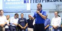 Matteo Salvini durante comício em Pinzolo, em 25 de agosto  Foto: ANSA / Ansa