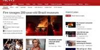 Notícia do incêndio foi principal destaque da capa do site da BBC News  Foto: BBC News Brasil