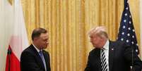 Presidente dos EUA, Donald Trump, durante entrevista coletiva conjunta com o presidente da Polônia, Andrzej Duda, na Casa Branca
18/09/2018 REUTERS/Kevin Lamarque  Foto: Reuters