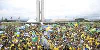 Protestos a favor de Bolsonaro e contra a volta do PT ao governo em frente ao Congresso Nacional&nbsp;  Foto: Jose Cruz/Agencia Brasil / Estad&atilde;o