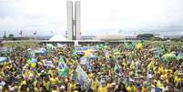 Protestos a favor de Bolsonaro e contra a volta do PT ao governo em frente ao Congresso Nacional   Foto: Jose Cruz/Agencia Brasil / Estadão