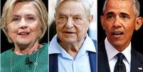 A ex-secretárida de Estado Hillary Clinton, o investidor bilionário George Soros e o ex-presidente Barack Obama foram alvos  Foto: Reuters / BBC News Brasil