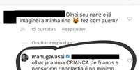 Manu Gavassi responde fã sobre rinoplastia  Foto: Instagram / PurePeople
