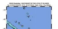 Mapa mostra local de terremoto na Nova Caledônia, no Oceano Pacífico  Foto: EPA / Ansa