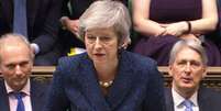 Premiê britânica, Theresa May, durante pronunciamento no Parlamento 12/12/2018 TV do Parlamento/Divulgação via Reuters  Foto: Reuters