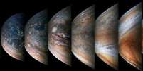Imagens de Júpiter foram baixadas e processadas, revelando novos detalhes da superfície do planeta.  Foto: NASA / SwRI / MSSS / Gerald Eichstädt / Seán Doran / BBC News Brasil