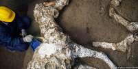 Pompeia foi soterrada por cinzas do Vesúvio em 79 d.C., o que preservou construções e corpos de animais e de pessoas  Foto: DW / Deutsche Welle