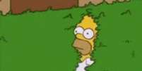 Homer Simpson se escondendo em um arbusto, em uma atitude de vergonha.  Foto: Twitter/@TheSimpsons / Estadão Conteúdo