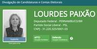 Maria de Lourdes Paixão teve apenas 247 votos na briga por uma vaga da Câmara dos Deputados  Foto: Reprodução/TSE / Estadão Conteúdo