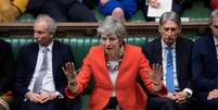 Premiê britânica Theresa May fala no Parlamento, em Londres
12/03/2019
Parlamento britânico/Jessica Taylor/Divulgação via Reuters  Foto: Reuters