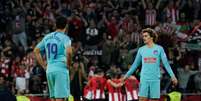 Jogadores do Atlético de Madrid lamentam gol do Athletico Bilbao  Foto: Vincent West / Reuters