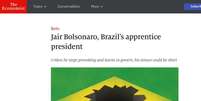 Reprodução do título da matéria da revista The Economist crítica ao presidente Jair Bolsonaro  Foto: Reprodução/The Economist / Estadão