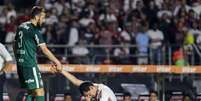 Edu Dracena e Pablo durante jogo entre Sao Paulo x Palmeiras, partida valida pelas semi-finais do campeonato Paulista 2019, no estádio do Morumbi, neste sabado (30/03/2019)  Foto: THIAGO BERNARDES/FRAMEPHOTO / Estadão