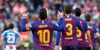 O jogador do Barcelona, Lionel Messi, celebra gol em partida em Barcelona
30/03/2019
REUTERS/Albert Gea  Foto: Reuters