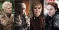 As personagens Brienne de Tarth, Daenerys Targaryen, Cersei Lannister e Sansa Stark; tempo de fala feminino é bastante vinferior ao masculino na série  Foto: HBO/Sky Atlantic / BBC News Brasil