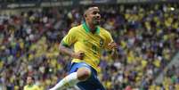 Gabriel Jesus, do Brasil, comemora seu gol em partida amistosa contra o Catar, preparatória à Copa América, realizada no estádio Mané Garrincha, em Brasília, nesta quarta-feira, 05.  Foto: LUCIANO CLAUDINO/CÓDIGO19 / Estadão Conteúdo