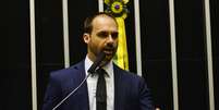 Eduardo Bolsonaro , fala na tribuna do Plenário da Câmara dos Deputados durante sessão solene em Homenagem aos 210 Anos da Polícia Militar do Estado do Rio de Janeiro  Foto: Renato Costa / Framephoto / Estadão