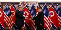 Presidente dos EUA, Donald Trump, e o líder da Coreia do Norte, Kim Jong Un, se reúnem em nova cúpula  Foto: Leah Millis / Reuters