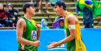 André e George perdem nas quartas e Brasil dá adeus ao Mundial de Vôlei de Praia.  Foto: Reprodução/CBV Twitter / Estadão