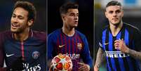 Neymar, Coutinho e Icardi movimentaram o vaivém desta sexta-feira na Europa:  Foto: AFP/Divulgação / LANCE!