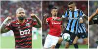 Gabigol do Flamengo; Rodrigo Lindoso, do Inter, e Luan, do Grêmio; Deyverson, do Palmeiras  Foto: Da esquerda para a direita: RUDY TRINDADE/FRAMEPHOTO/ESTADÃO CONTEÚDO; ROBERTO VINÍCIUS/ESTADÃO CONTEÚDO; JALES VALQUER/FRAMEPHOTO/ESTADÃO CONTEÚDO / Estadão Conteúdo