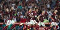 Flamengo comemora a classificação na Libertadores.  Foto: Ricardo Moraes / Reuters