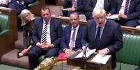 Primeiro-ministro britânico, Boris Johnson, discursa no Parlamento
03/09/2019
TV Parlamento via REUTERS  Foto: Reuters