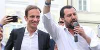 Massimiliano Fedriga e Matteo Salvini durante comício em Trieste  Foto: ANSA / Ansa - Brasil