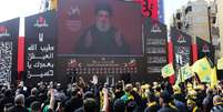 Líder do Hezbollah, Sayyed Hassan Nasrallah, discursa para apoiadores através de telão durante cerimônia religiosa xiita em Beirute
10/09/2019
REUTERS/Aziz Taher  Foto: Reuters