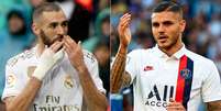 Benzema e Icardi serão os camisas 9 de Real Madrid e PSG nesta quarta-feira (Foto: AFP)  Foto: Lance!