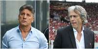 Renato Gaúcho, técnico do Grêmio, e Jorge Jesus, do Flamengo  Foto: RODRIGO ZIEBELL/FRAMEPHOTO/ESTADÃO CONTEÚDO; e PAULO SéRGIO/AGÊNCIA F8/ESTADÃO CONTEÚDO