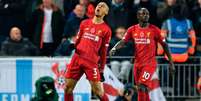Fabinho marcou o primeiro gol do Liverpool neste domingo (Foto: PAUL ELLIS/AFP)  Foto: LANCE!