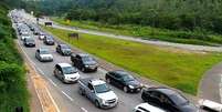 Congestionamento na Mogi-Bertioga para o litoral.  Foto: DER-SP/Divulgação / Estadão