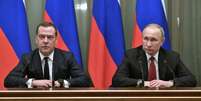 Presidente da R&uacute;ssia, Vladimir Putin, e premi&ecirc; do pa&iacute;s, Dmitry Medvedev, em Moscou
15/01/2020
Sputnik/Alexey Nikolsky/Kremlin via REUTERS  Foto: Reuters