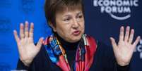 Kristalina Georgieva, diretora do FMI, durante coletiva de imprensa em Davos  Foto: EPA / Ansa - Brasil