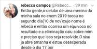 Rebeca Ferreira foi eliminada do Enem 2019 porque foi confundida com outra candidata, também chamada Rebeca, cujo celular tocou durante a aplicação do exame  Foto: reprodução/twitter / Estadão