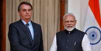 Jair Bolsonaro, presidente do Brasil, e Narendra Modi, primeiro-ministro da Índia, antes da reunião em Nova Délhi, Índia. 25/01/2020. REUTERS / Altaf Hussain  Foto: Reuters