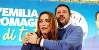 Matteo Salvini com sua candidata na Emilia-Romagna, Lucia Borgonzoni  Foto: ANSA / Ansa - Brasil