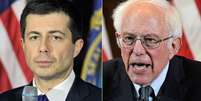 Buttigieg e Sanders: Como total de delegados do Estado é pequeno, maior relevância para os pré-candidatos era exposição de sua imagem como vitoriosos  Foto: JOSEPH PREZIOSO/AFP / BBC News Brasil