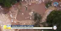 Sede social do Morumbi amanheceu cheia de lama por conta do temporal na cidade (Foto: Reprodução/TV Globo)  Foto: LANCE!
