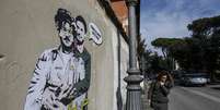 Mural em Roma retrata Patrick George Zaky (à frente) e Giulio Regeni  Foto: ANSA / Ansa - Brasil