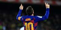 Messi comemora gol pelo Barcelona.  Foto: Joma Garcia / Action Plus / Dia Esportivo / Estadão Conteúdo