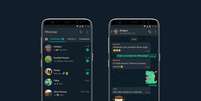 Modo escuro tem fundo cinza escuro em versão do WhatsApp  Foto: Divulgação/WhatsApp / Estadão