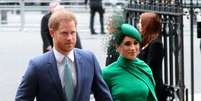 Meghan Markle e o marido, Príncipe Harry, participaram pela última vez de um evento da realeza como membros seniores  Foto: Getty Images / PurePeople